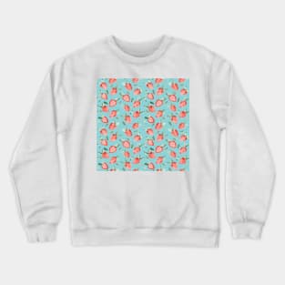 Watercolor painting of tropical strawberries on turquoise background Crewneck Sweatshirt